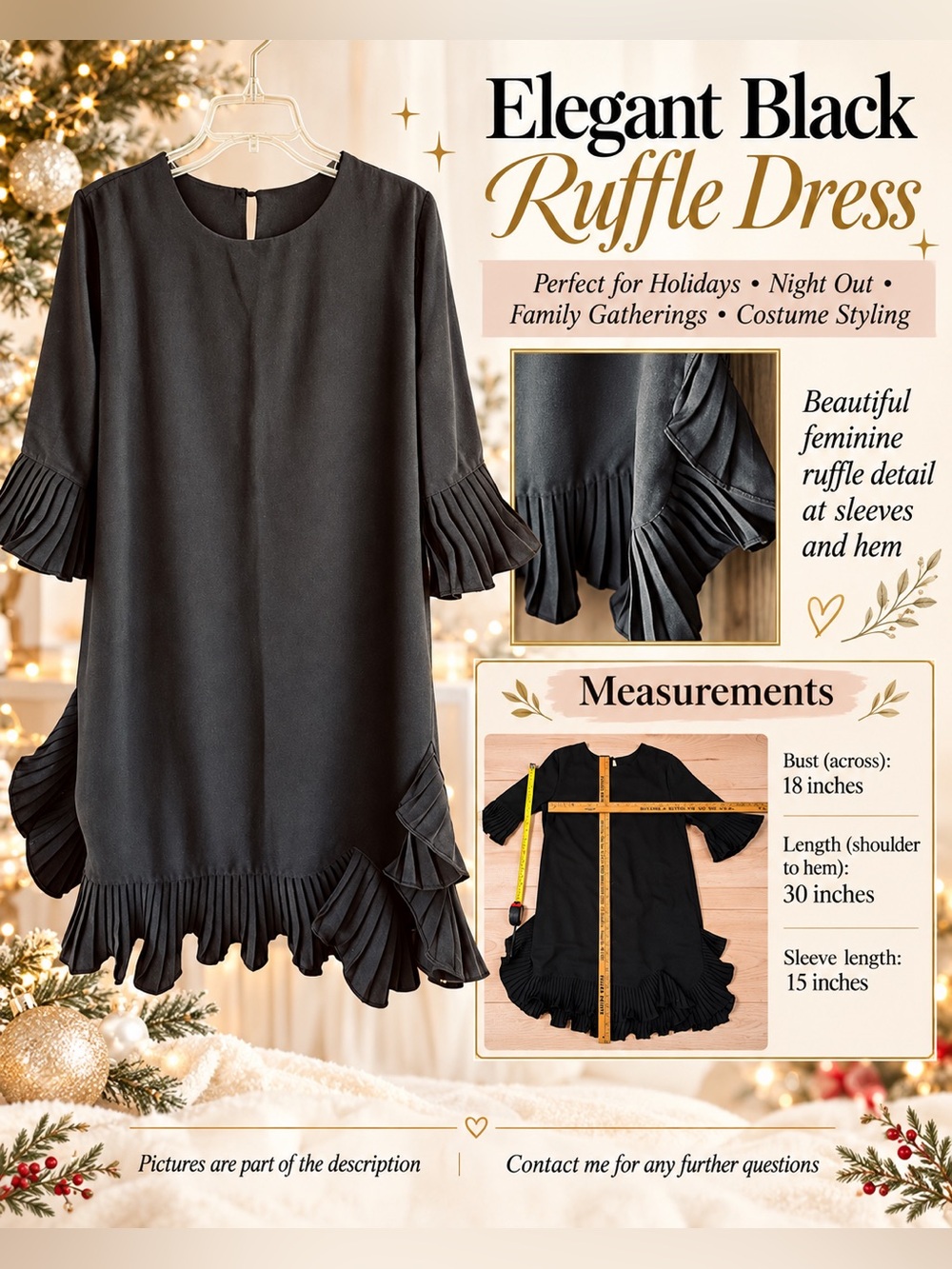 Elegant Black Ruffle Dress | Holiday • Night Out • Special Occasion